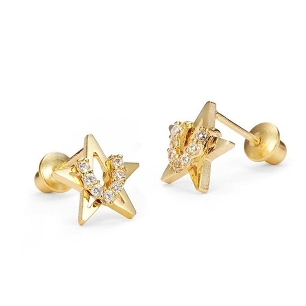 14k Gold Plated Star Screwback Baby Girls Earrings